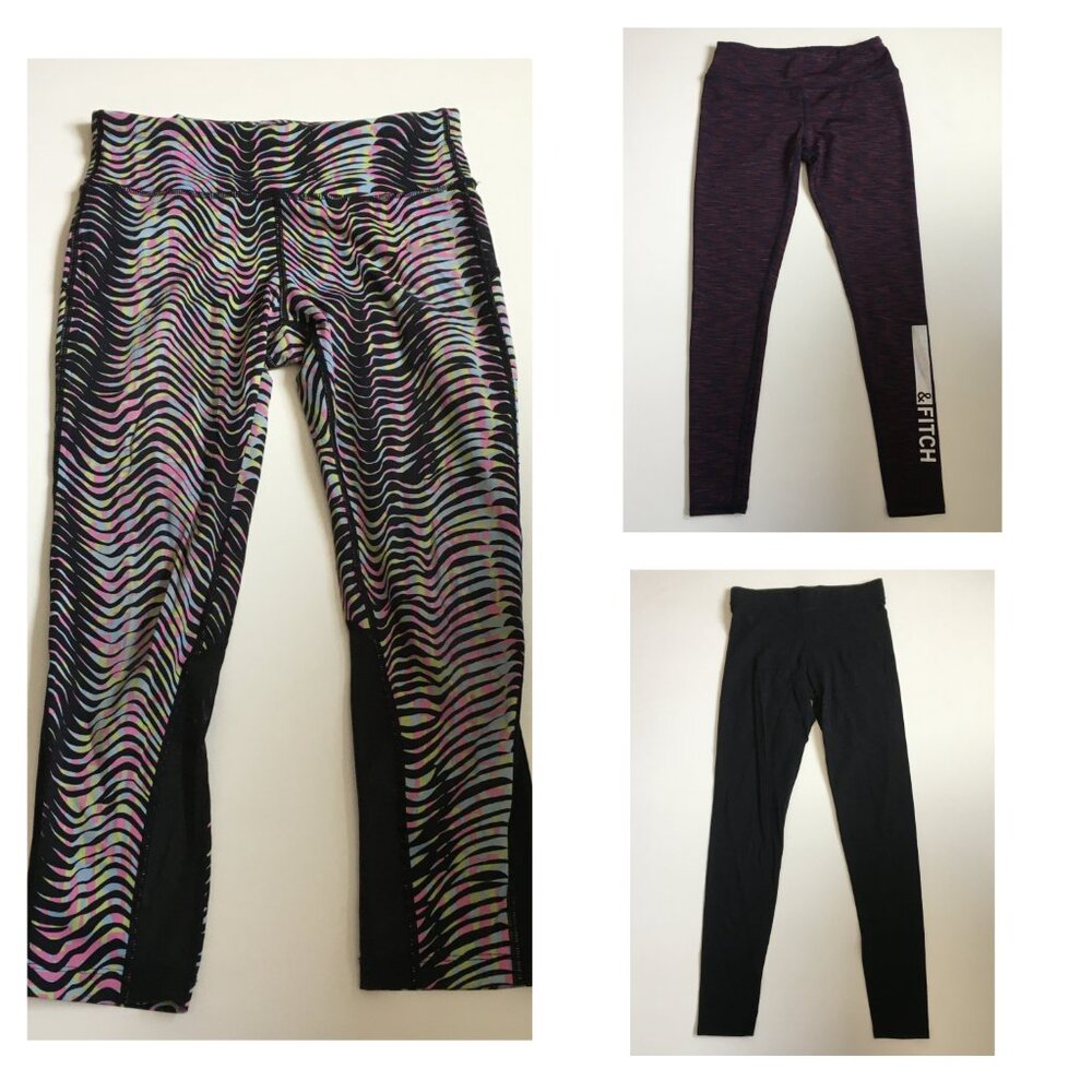 Lot of 3 NIKE Dri Fit VICTORIA'S SECRET PINK ABERCROMBIE & FITCH Active Leggings